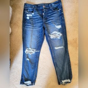 NWOT American Eagle Women's Tom Girl Distressed Jeans size 14
